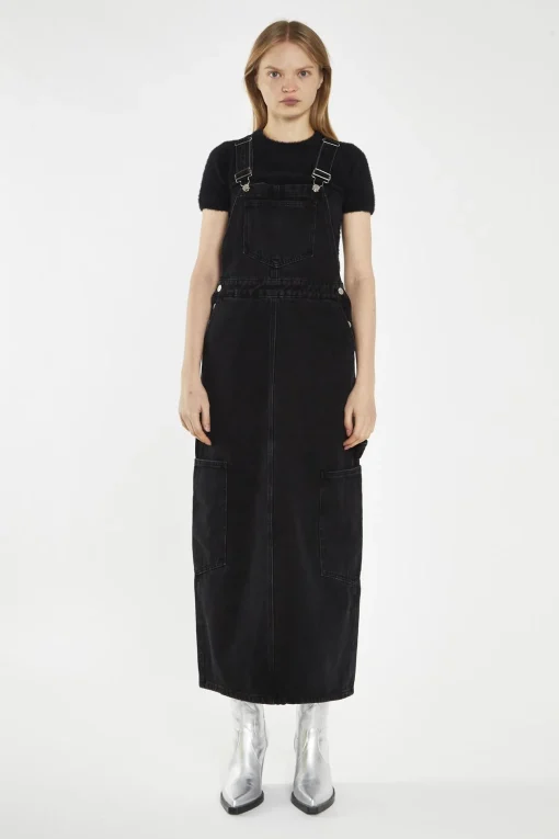Glamorous Day Dresses|Midi & Midaxi Dresses|Washed-Black Denim Dungaree Midi-Dress -