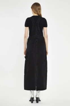 Glamorous Day Dresses|Midi & Midaxi Dresses|Washed-Black Denim Dungaree Midi-Dress -