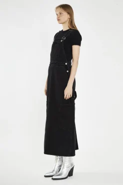 Glamorous Day Dresses|Midi & Midaxi Dresses|Washed-Black Denim Dungaree Midi-Dress -