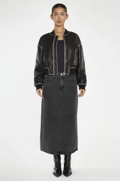 Glamorous Puffer Jackets|Jackets|Washed-Black Padded Bomber-Jacket -