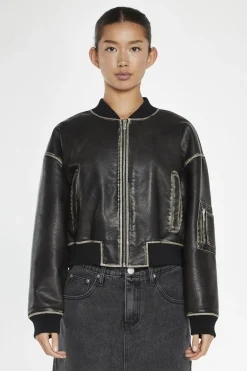 Glamorous Puffer Jackets|Jackets|Washed-Black Padded Bomber-Jacket -