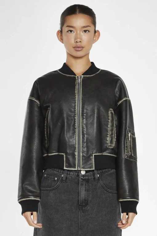 Glamorous Puffer Jackets|Jackets|Washed-Black Padded Bomber-Jacket -
