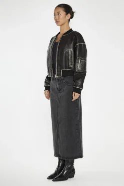 Glamorous Puffer Jackets|Jackets|Washed-Black Padded Bomber-Jacket -
