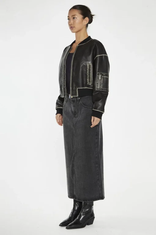 Glamorous Puffer Jackets|Jackets|Washed-Black Padded Bomber-Jacket -