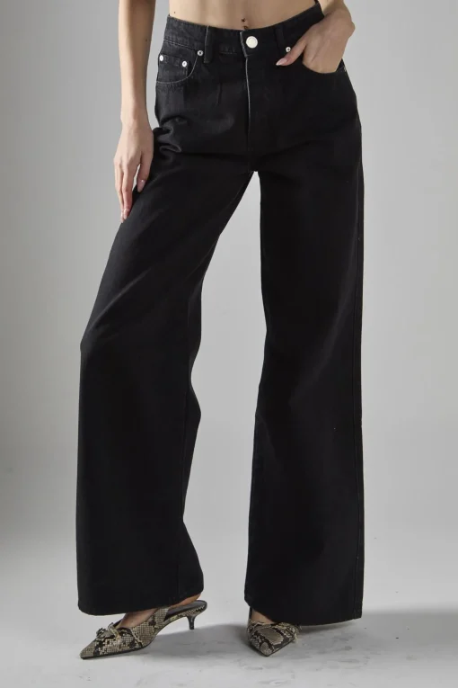 Glamorous Wide Leg Jeans|Wide Leg Trousers|Washed-Black Wide-Leg Mid-Rise-Jeans -