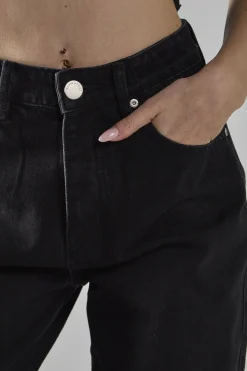 Glamorous Wide Leg Jeans|Wide Leg Trousers|Washed-Black Wide-Leg Mid-Rise-Jeans -