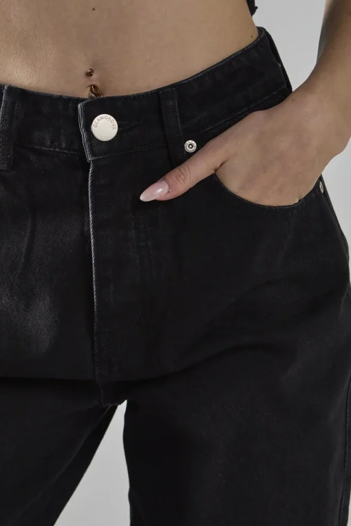 Glamorous Wide Leg Jeans|Wide Leg Trousers|Washed-Black Wide-Leg Mid-Rise-Jeans -