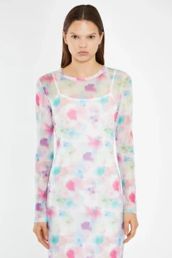 Glamorous Day Dresses|Midi & Midaxi Dresses|Watercolour-Floral Mesh Long Sleeve Midi-Dress -
