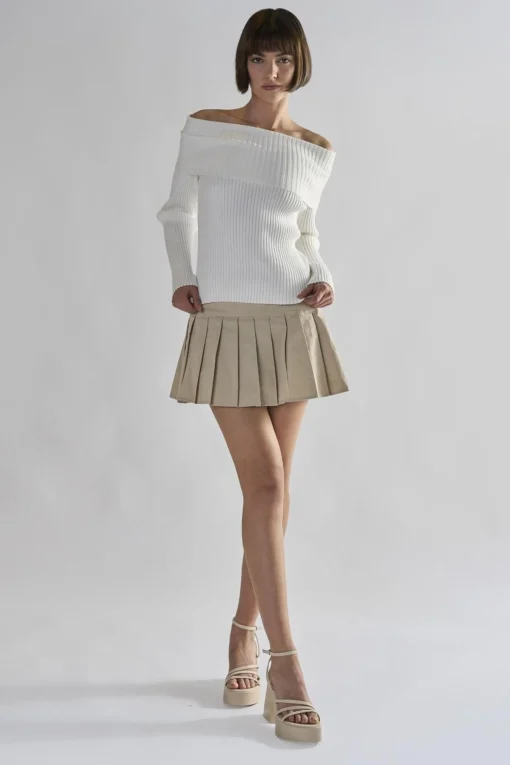 Glamorous Jumpers|White Bardot Long-Sleeve Jumper -