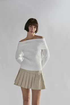 Glamorous Jumpers|White Bardot Long-Sleeve Jumper -