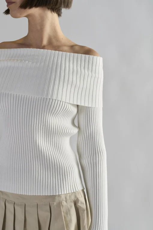 Glamorous Jumpers|White Bardot Long-Sleeve Jumper -