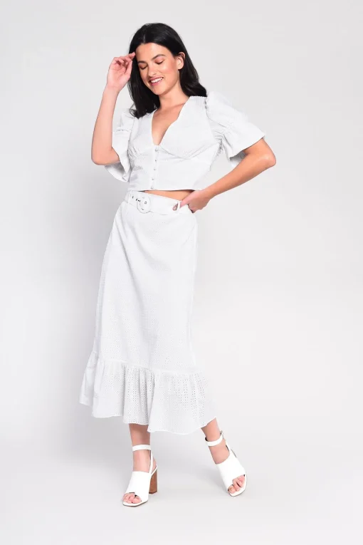Glamorous Midi & Midaxi Skirts|White Belted Midi-Skirt -