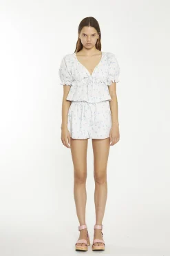 Glamorous Woven Shorts|White Blue Pink Ditsy Floral Shorts -