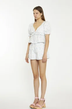 Glamorous Woven Shorts|White Blue Pink Ditsy Floral Shorts -