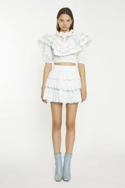 Glamorous Mini Skirts|White Blue Pink Ditsy Tiered Mini-Skirt -