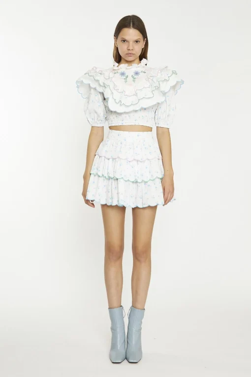 Glamorous Mini Skirts|White Blue Pink Ditsy Tiered Mini-Skirt -