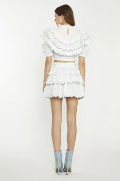 Glamorous Mini Skirts|White Blue Pink Ditsy Tiered Mini-Skirt -