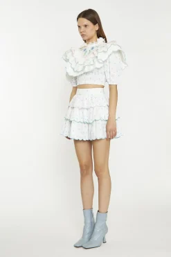 Glamorous Mini Skirts|White Blue Pink Ditsy Tiered Mini-Skirt -