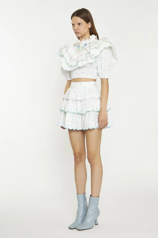 Glamorous Mini Skirts|White Blue Pink Ditsy Tiered Mini-Skirt -