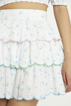 Glamorous Mini Skirts|White Blue Pink Ditsy Tiered Mini-Skirt -