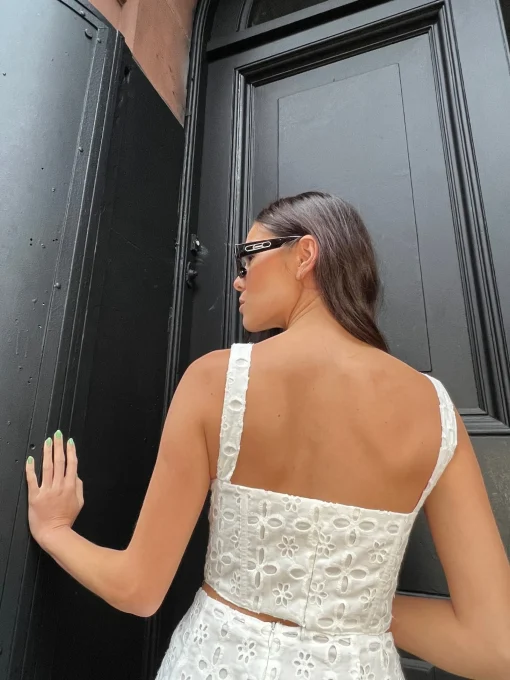 Glamorous Best Dressed Guest|Going Out Tops|White Broderie Lace-up Corset -Top -
