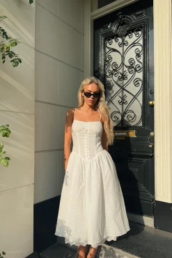 Glamorous Maxi Dresses|Maxi Dresses|White Broderie Pleated Maxi-Dress -