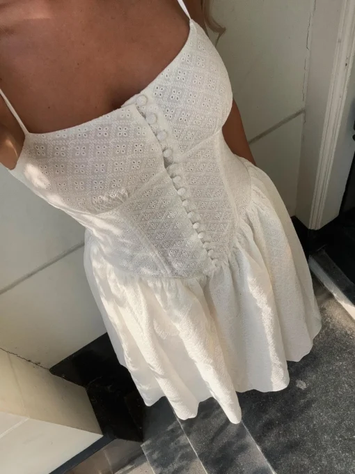 Glamorous Maxi Dresses|Maxi Dresses|White Broderie Pleated Maxi-Dress -