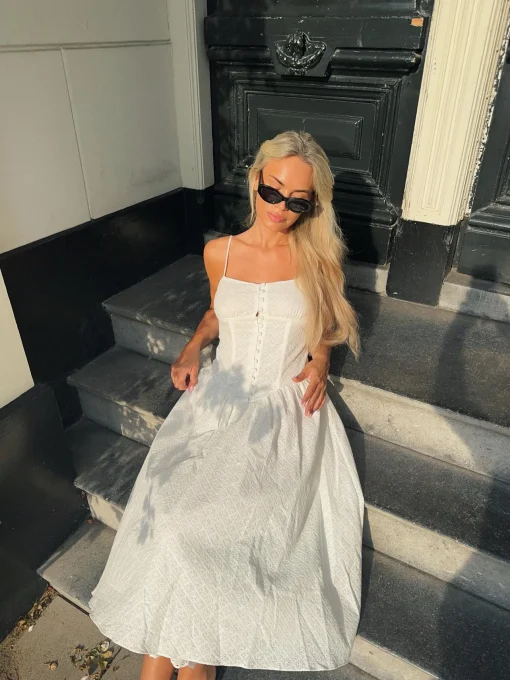 Glamorous Maxi Dresses|Maxi Dresses|White Broderie Pleated Maxi-Dress -