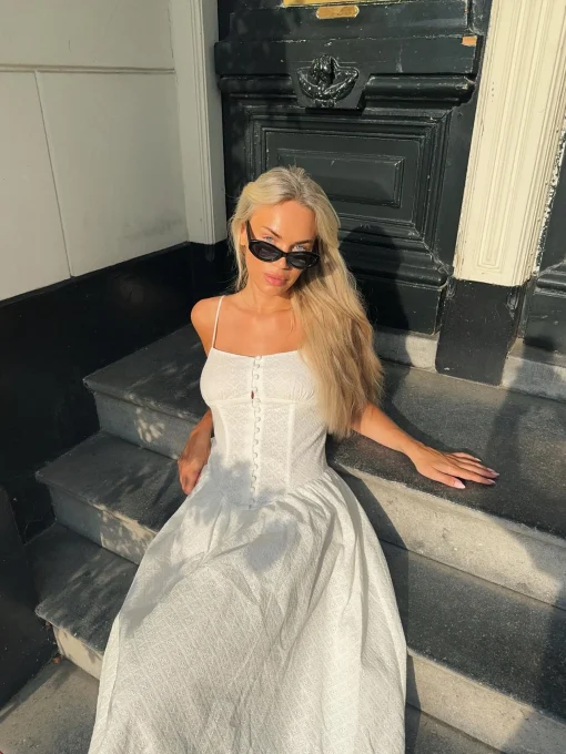 Glamorous Maxi Dresses|Maxi Dresses|White Broderie Pleated Maxi-Dress -
