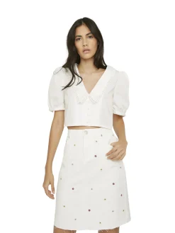 Glamorous Blouses & Shirts|White Crochet Collar Cropped Blouse -