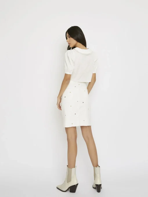 Glamorous Blouses & Shirts|White Crochet Collar Cropped Blouse -