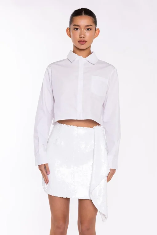 Glamorous Blouses & Shirts|White Crop-Shirt -