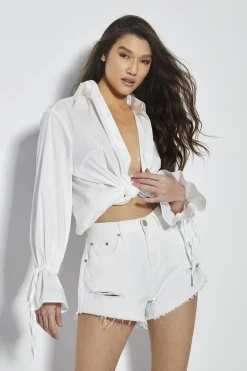 Glamorous Woven Shorts|White Distressed high waisted-shorts -