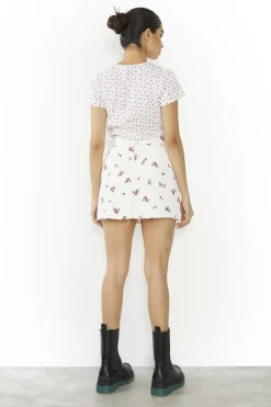 Glamorous Crops, Corsets & Bodysuits|White Ditsy Pointelle Floral Lettuce-Hem Short-Sleeve-Top -