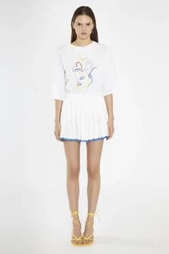 Glamorous Jet Setter|Chic Escapes|White Embroidered Oversized-T-Shirt -