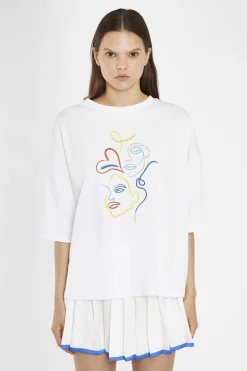 Glamorous Jet Setter|Chic Escapes|White Embroidered Oversized-T-Shirt -