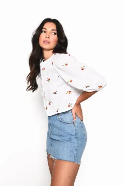 Glamorous Crops, Corsets & Bodysuits|White Floral 3/4 Length Sleeve Crop Top -