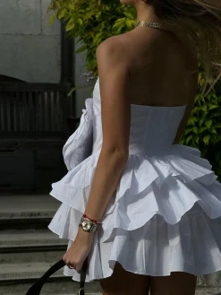 Glamorous Dresses|Day Dresses|White Frill Layered Mini-Dress -