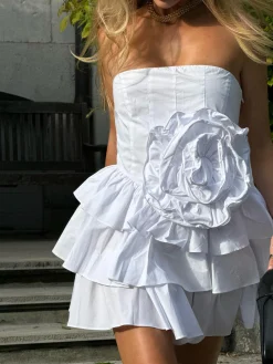 Glamorous Dresses|Day Dresses|White Frill Layered Mini-Dress -