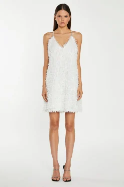 Glamorous Mini Dresses|Mini Dresses|White Glitter Fringe Mini-Dress -
