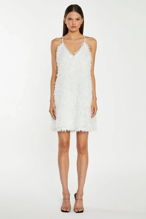 Glamorous Mini Dresses|Mini Dresses|White Glitter Fringe Mini-Dress -