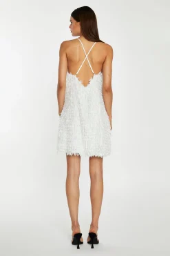 Glamorous Mini Dresses|Mini Dresses|White Glitter Fringe Mini-Dress -