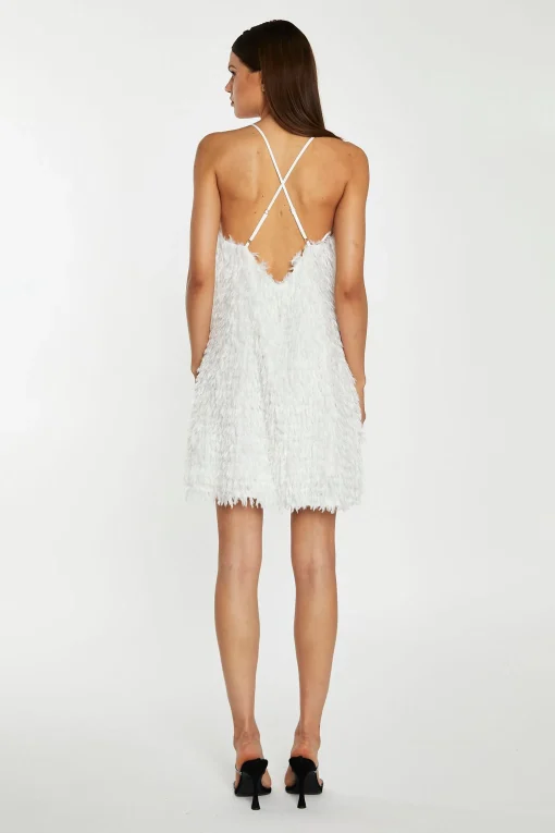 Glamorous Mini Dresses|Mini Dresses|White Glitter Fringe Mini-Dress -