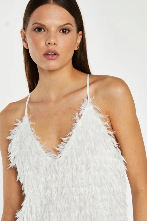 Glamorous Mini Dresses|Mini Dresses|White Glitter Fringe Mini-Dress -