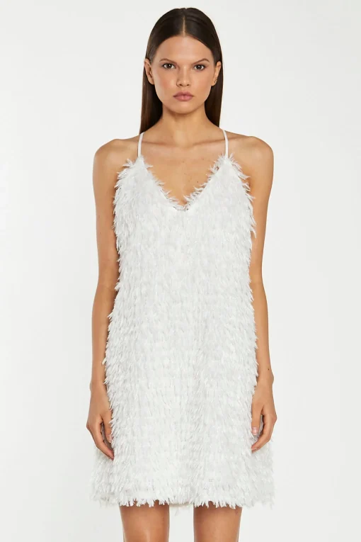 Glamorous Mini Dresses|Mini Dresses|White Glitter Fringe Mini-Dress -