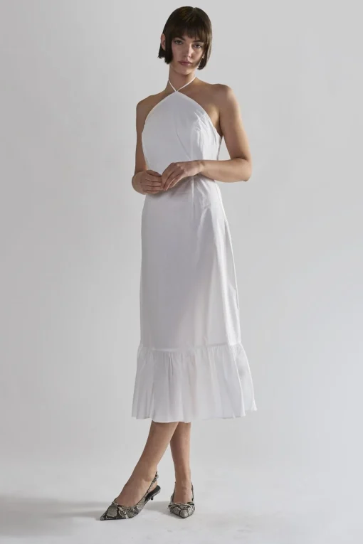 Glamorous Day Dresses|Midi & Midaxi Dresses|White Halter-Neck Midi-Dresses -