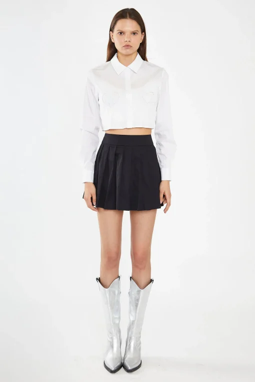 Glamorous Workwear|Blouses & Shirts|White Heart Cut-Out Crop-Shirt -