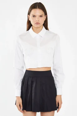 Glamorous Workwear|Blouses & Shirts|White Heart Cut-Out Crop-Shirt -