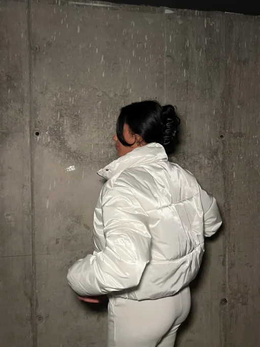 Glamorous Coats|White High-Neck Puffer-Coat -
