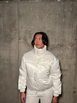Glamorous Coats|White High-Neck Puffer-Coat -